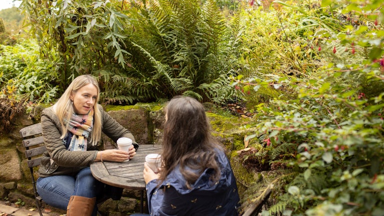 Visitors cosy up with a hot drink at the Killerton Kitchen Café, Killerton, Devon